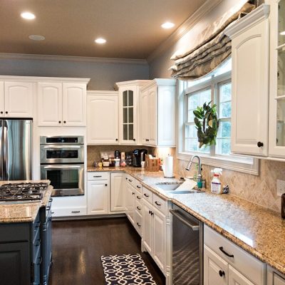 White fresh painted kitchen cabinets
