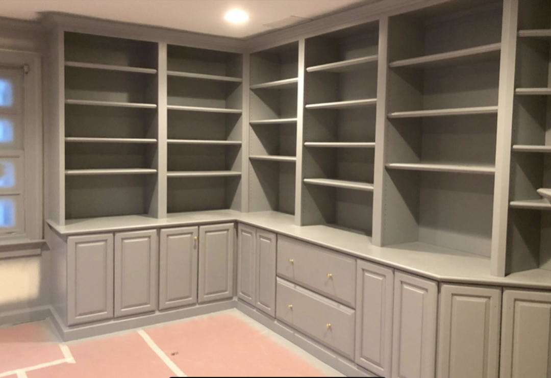 grey built in painting kitchen cabinets after